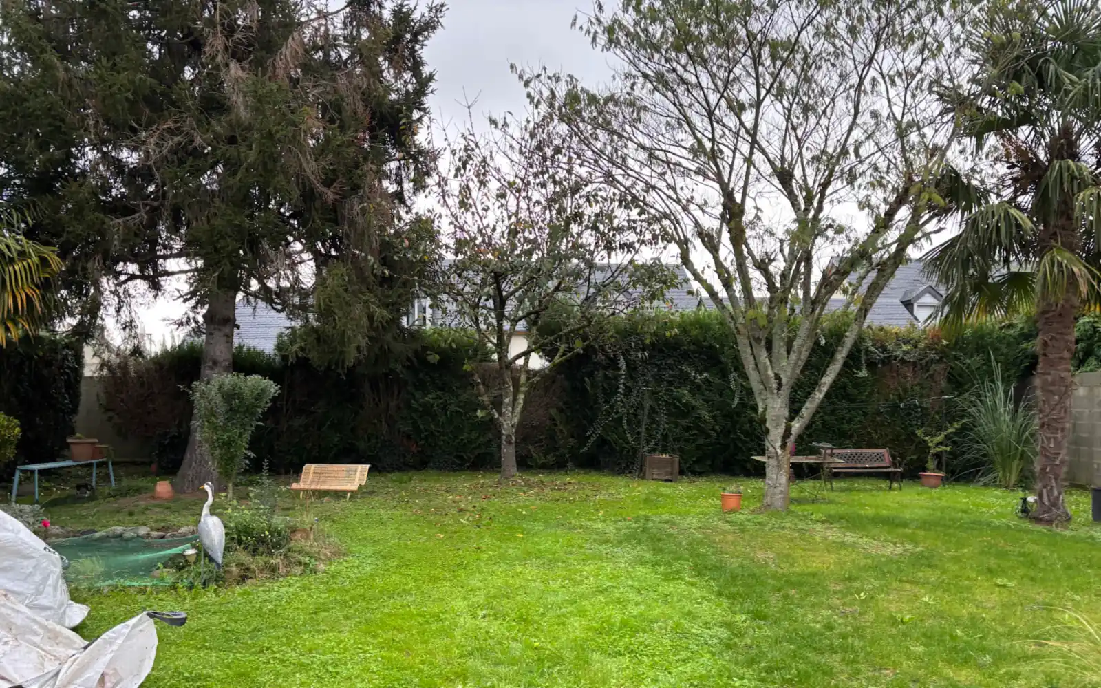 Pelouse fraîchement tondue dans un jardin arboré entretenu à Tarbes