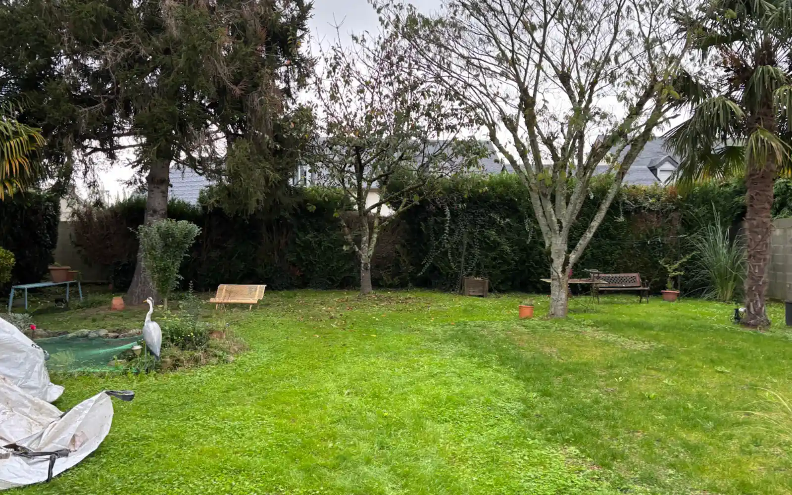 Pelouse fraîchement tondue dans un jardin arboré à Tarbes